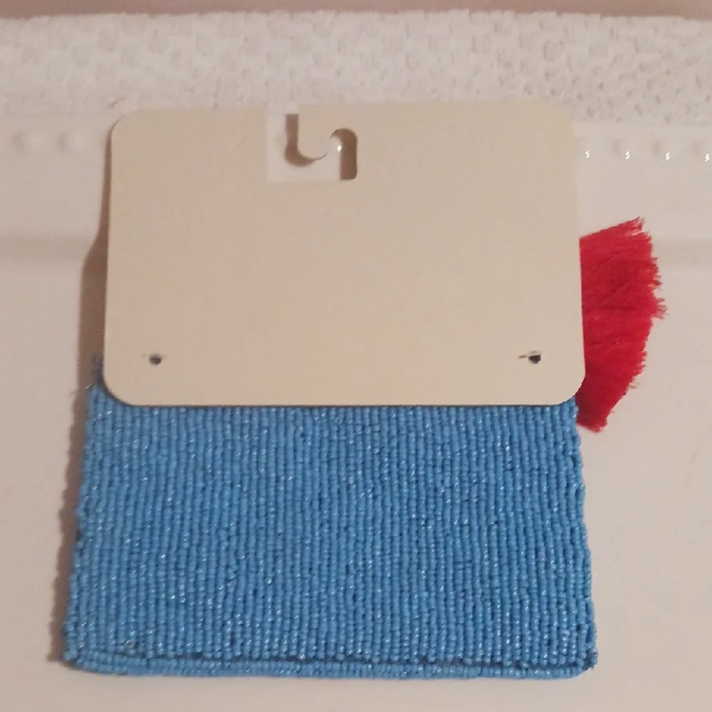 Gorgeous! Blue Beaded Gingham Check Lobster Coin Purse with Red Tassel 🦞⚜️🦞⚜️ - Picture 5 of 9